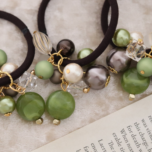 抹茶×ブラウン＊くすみカラーの秋色ヘアゴム/Creema限定 秋限定2024