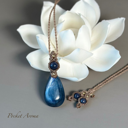 藍瑞』ブルーカイヤナイトとサファイアのマクラメペンダントネックレス