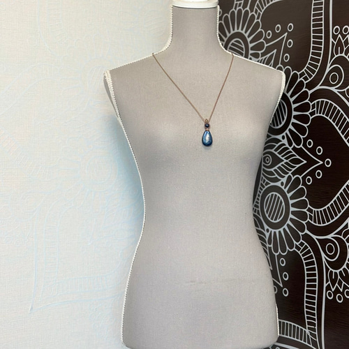 藍瑞』ブルーカイヤナイトとサファイアのマクラメペンダントネックレス