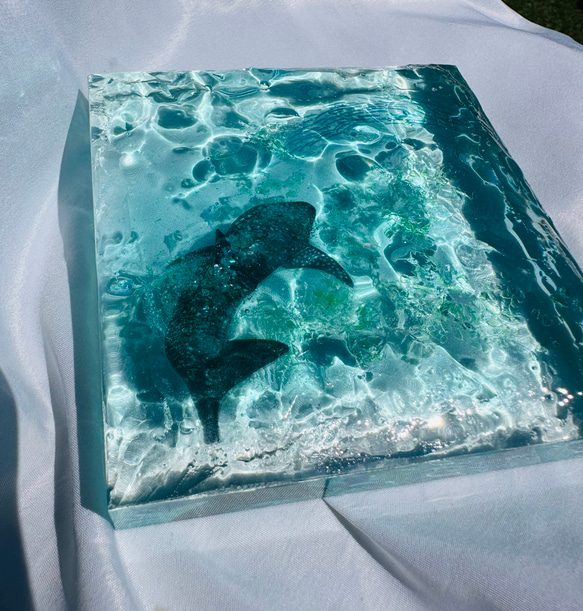 新作 インテリアアートブロック エメラルドの海とジンベイと小魚