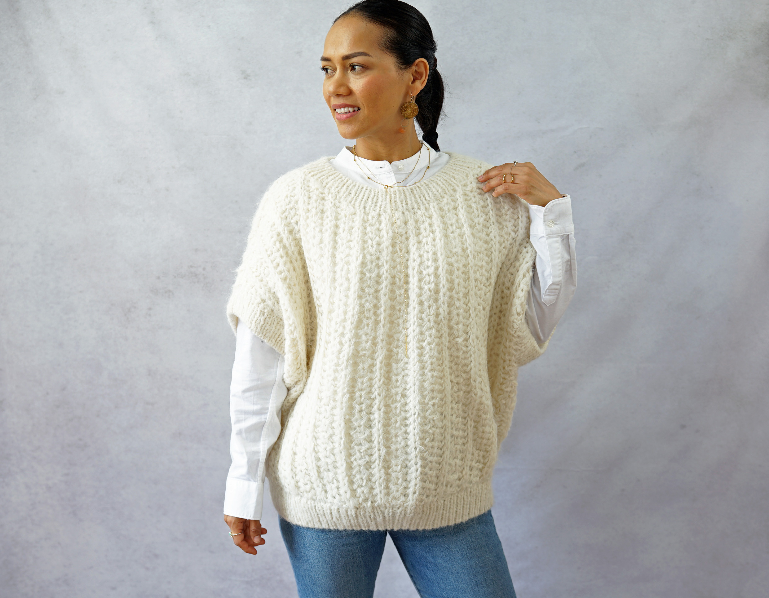 ★SALE【即納可】ウールｘスーリアルパカ・ベスト（NP-4412-ホワイト）ペルーニット