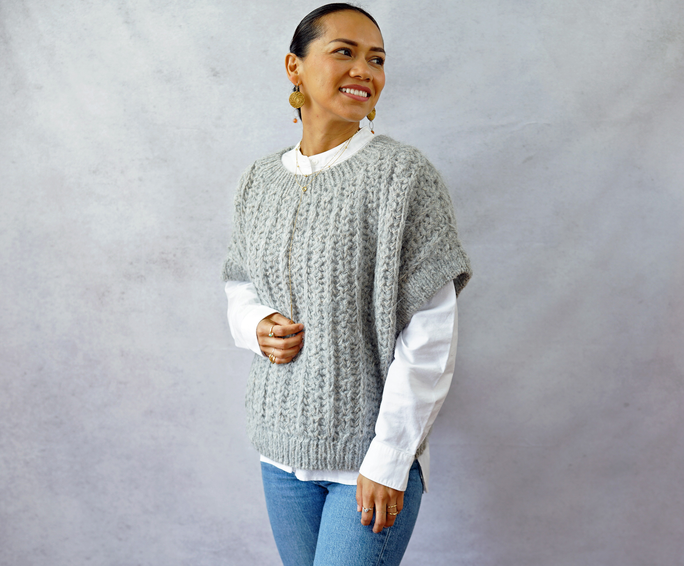 ★SALE【即納可】ウールｘスーリアルパカ・ベスト（NP-4412-グレー）ペルーニット