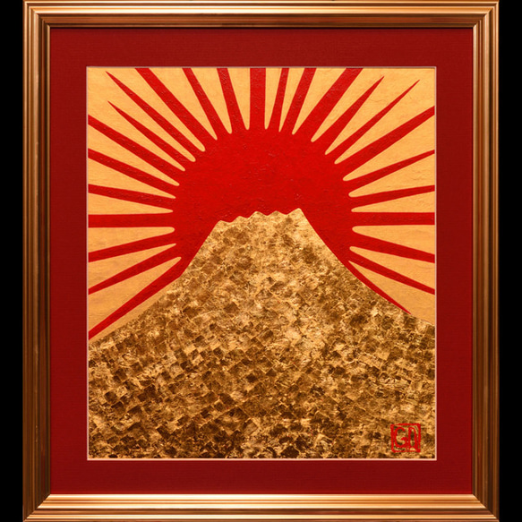 国産本金箔LiquitexPRIME使用△『太陽と黄金富士山』がんどう
