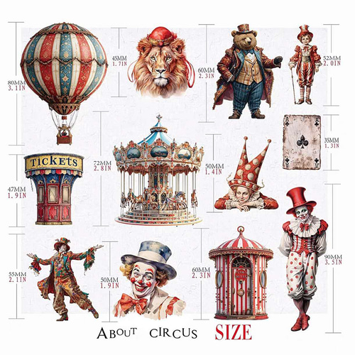 再販⭐︎硫酸紙 フレークシール 58枚 サーカス団 circus ライオン 人物
