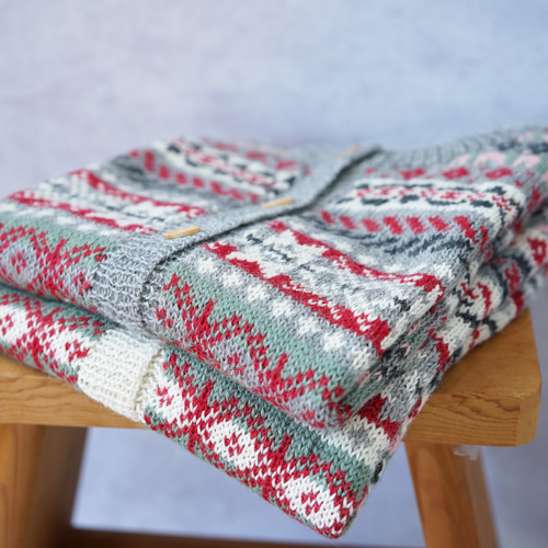 即納可】アルパカ・フェアアイル柄ベスト（S-430049-ホワイト）ペルー