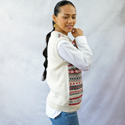 即納可】アルパカ・フェアアイル柄ベスト（S-430049-ホワイト）ペルー