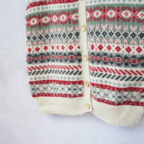 即納可】アルパカ・フェアアイル柄ベスト（S-430049-ホワイト）ペルー