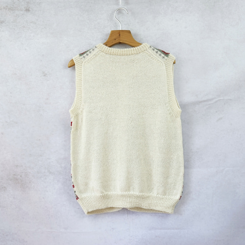 即納可】アルパカ・フェアアイル柄ベスト（S-430049-ホワイト）ペルー