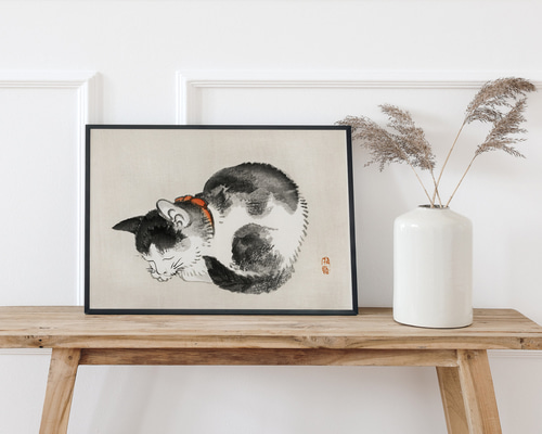 水墨画（墨彩）猫 ねこ 動物画 イラスト アート 絵画 ポスト