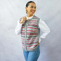 即納可】アルパカ・フェアアイル柄ベスト（S-430049-グレー）ペルー