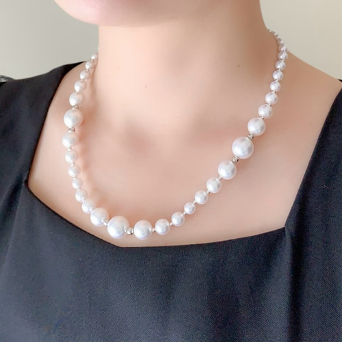 ホワイト/ウェーブパールネックレス＜結婚式 七五三 卒業式 入学式