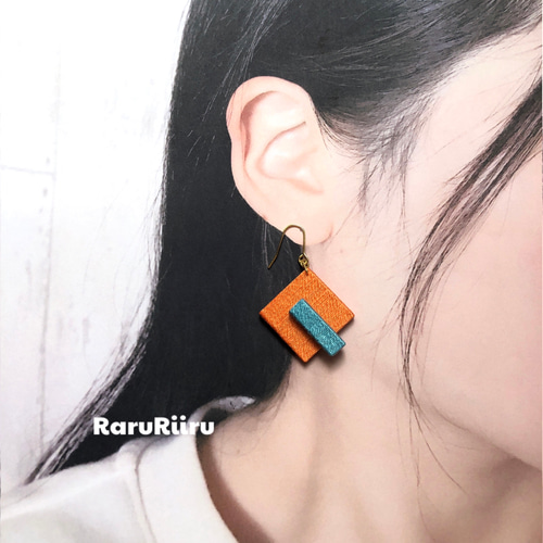 Squares and rectangles／Orange／No.002 ピアス（フック・チェーン 