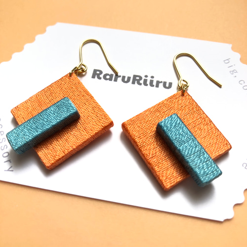 Squares and rectangles／Orange／No.002 ピアス（フック・チェーン 