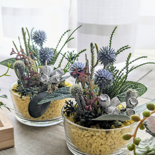 多肉植物＆グリーンアレンジメント カラーストーン YE/PK 寄せ植え風