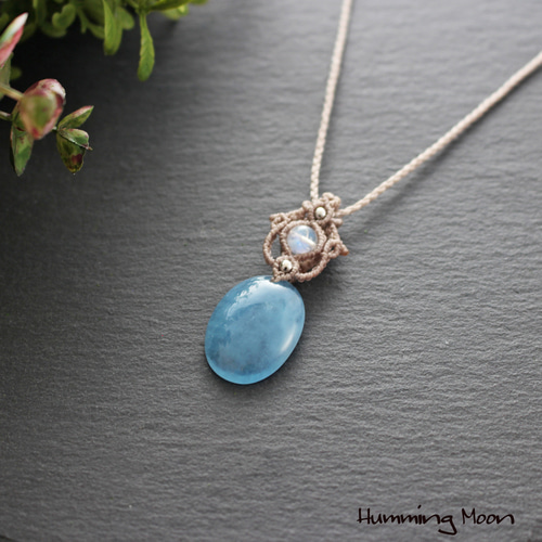 アクアマリン レインボームーンストーン マクラメネックレス ディープ