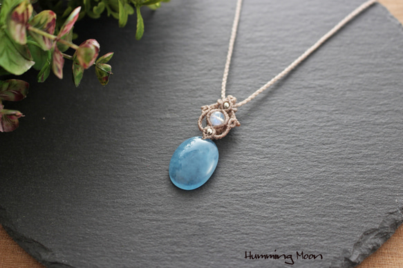 レインボームーンストーン　アクアマリン　マクラメネックレス アクアマリン レインボームーンストーン マクラメネックレス 【公式通販】