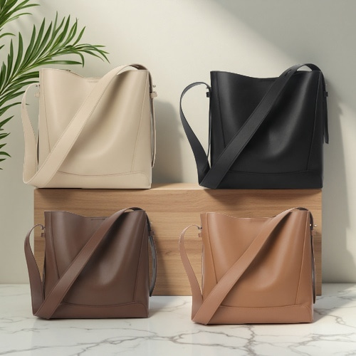 高級感のあるおしゃれなワンショルダー大容量通勤バケツバッグ/本革