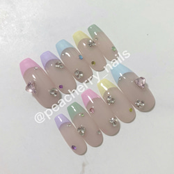 ネイルチップ 韓国 フレンチネイル ワンホンネイル ガーリー カラフル