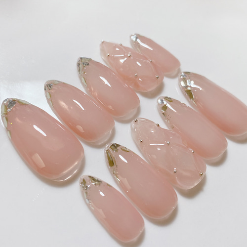 サイズオーダー ネイルチップ ガラスフレンチ キルティングネイル 大人  