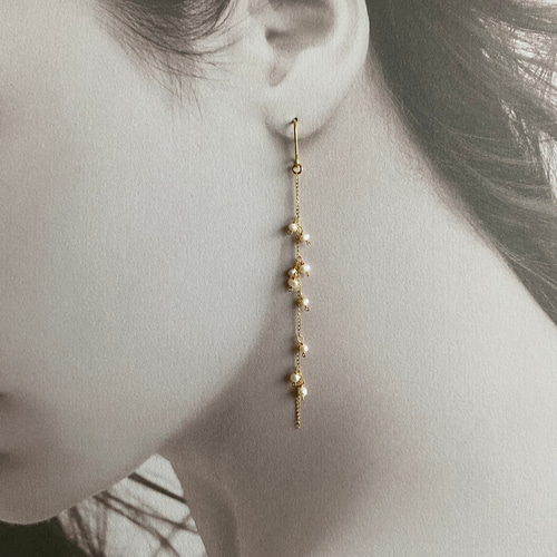 一点もの✨】極小パールの上品ロングピアス/イヤリング ピアス（フック  