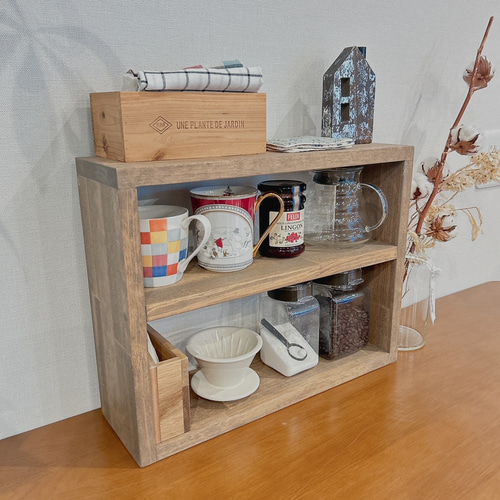 カフェ風 2段カップラック w45d14h35 ボトル収納 カップボード カフェ風 2段カップラック w45d14h35 ボトル収納 カップボード
