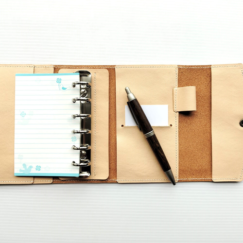 ✻ ミニ6 ✻ ヌメ革 フラップ式 ミニ6穴システム手帳 ✻ ナチュラル