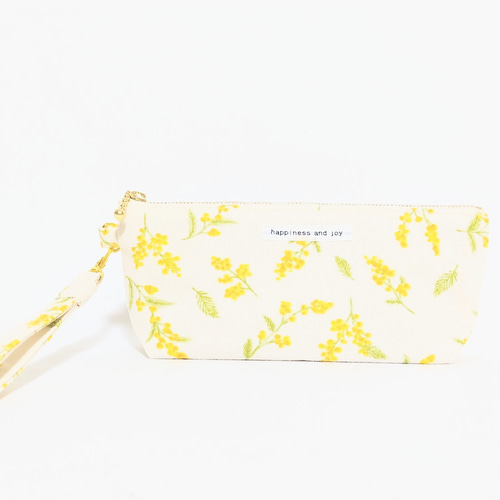 ミモザの花持ち手付きペンケース（ベージュ) ペンケース アトリエLayla
