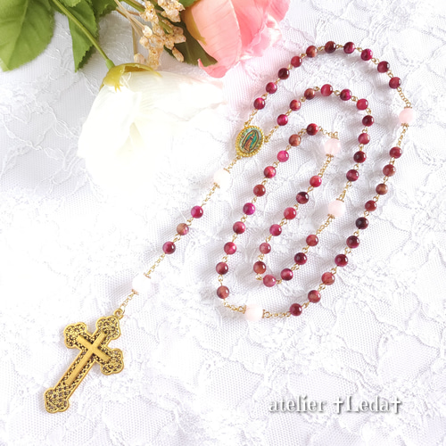 ☆ピンクタイガーアイ＆ローズクォーツ ロザリオ☆~Pink Tiger Eye~ ピンクタイガーアイ＆ローズクォーツ ロザリオ ~Pink Tiger Eye