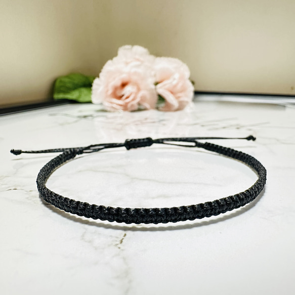 送料無料】手編みミサンガ ブレスレット 平結び 黒 ブレスレット