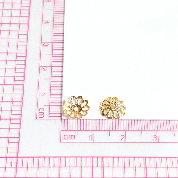 【2色150個】 9mm  ビーズキャップ  透かし花座/座金  カツラ  お花/フラワーパーツ  ゴールド＆ホワイトシ 2枚目の画像