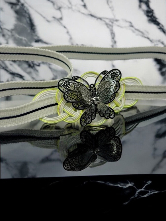 3221真田紐＆立体蝶々帯留め 水引細工 帯締め 和装小物 帯留め  