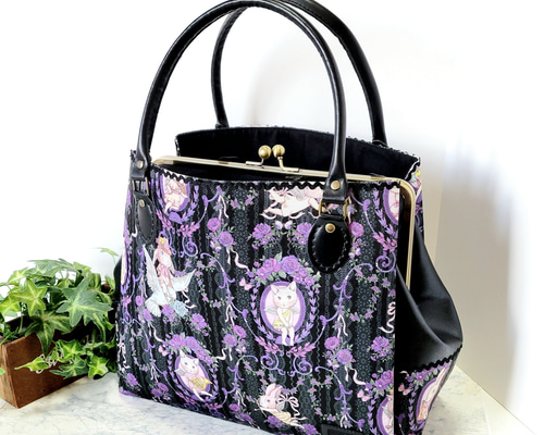 24cm足長口金のトートな がま口バッグ(フェストーンリミックス