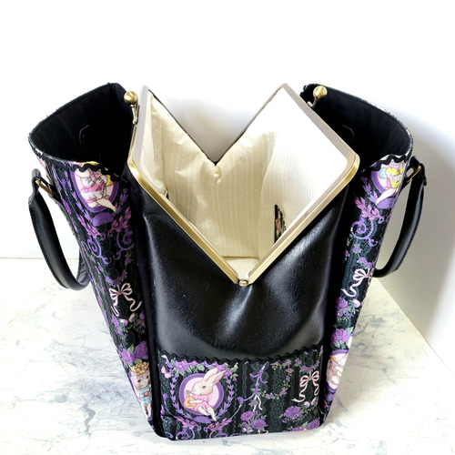 24cm足長口金のトートな がま口バッグ(フェストーンリミックス