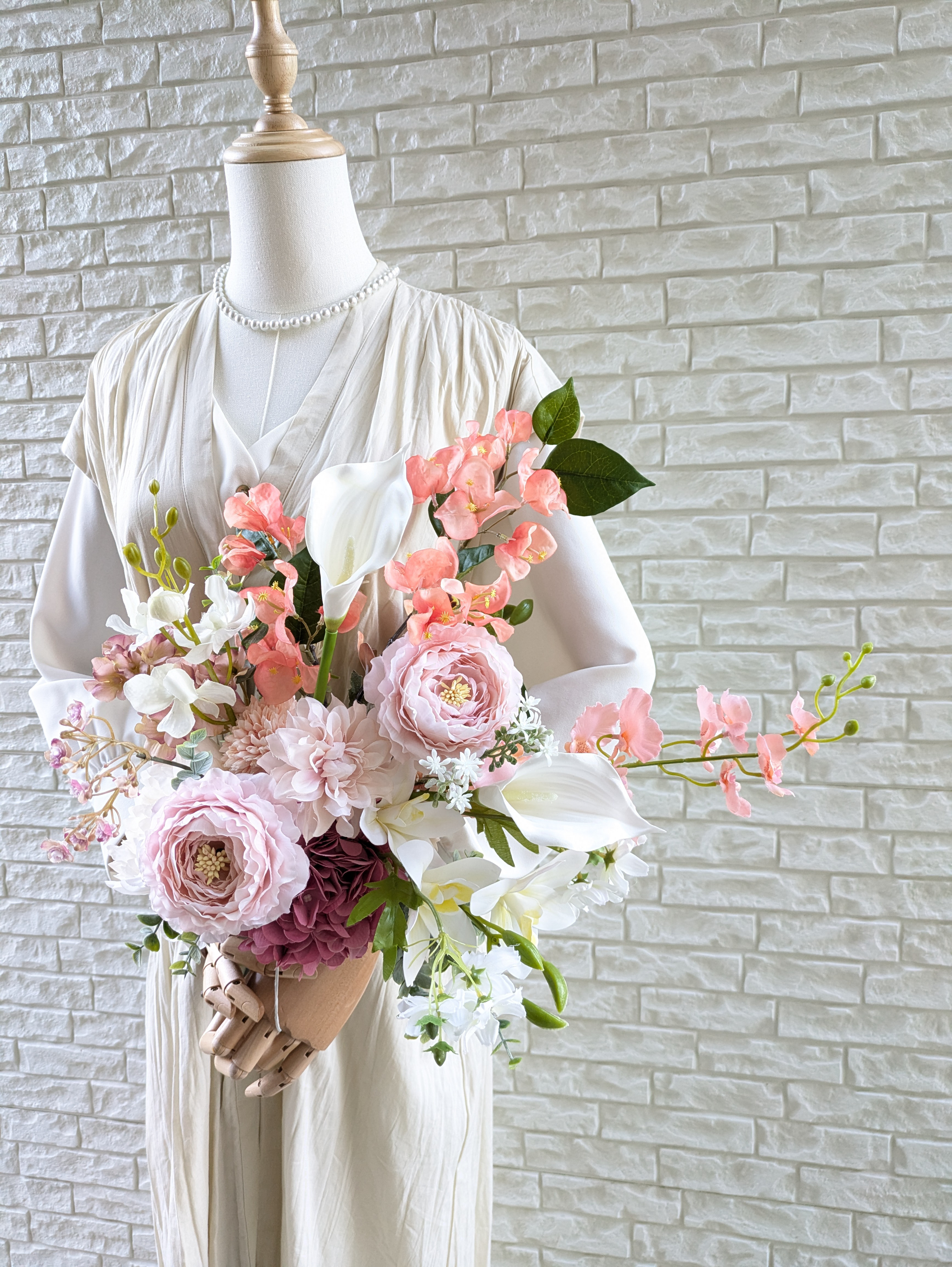 ヘッドピース付き3点セット　ブライダルブーケ　ウェディングブーケ　和装用ブーケ