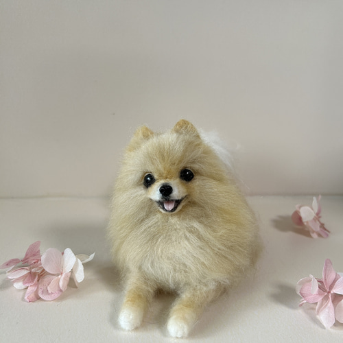 羊毛フェルト　にこにこポメラニアン　送料無料 羊毛フェルト にこにこポメラニアン 送料無料 クリーム 羊毛