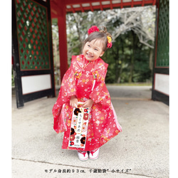 和モダンな紅白花柄紋様の千歳飴袋"大サイズ"名入れ無料 7枚目の画像