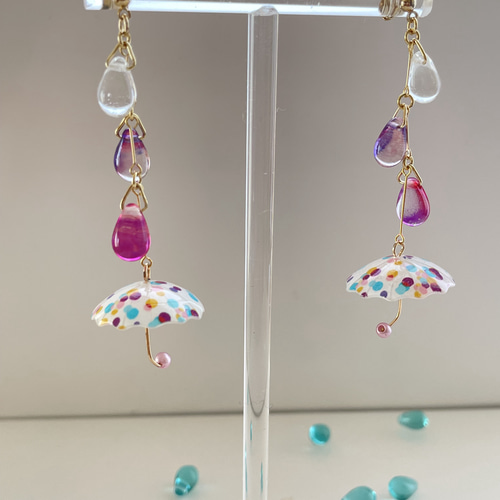 ☂️傘と雫 紫陽花の雫 ♪ヤクルトスワローズ応援にも♪ ピアス 