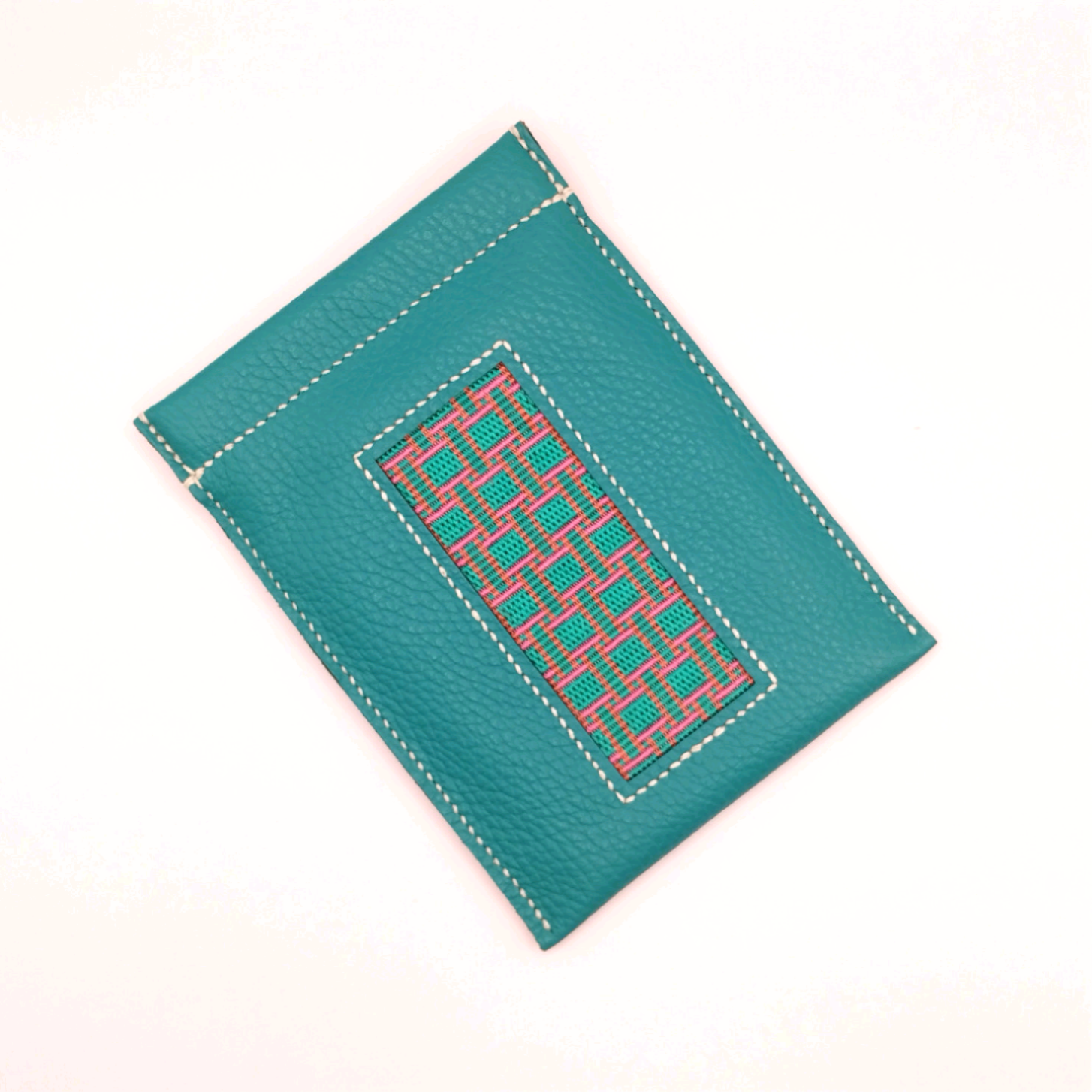 本革と絽刺しのバネ付きメモ帳（A7変形サイズ）ポーチ