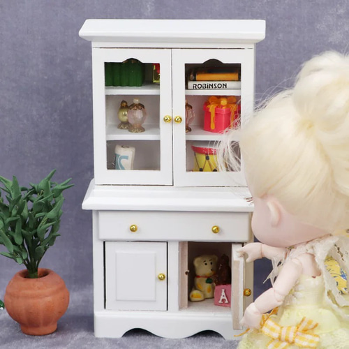 ドールハウス ミニチュア 家具 木製 キャビネット 扉付き 本棚 1