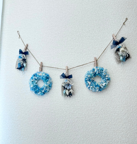 ミニリースとスワッグのフラワーガーランド☆ピンク系紫陽花★ 2枚目の画像
