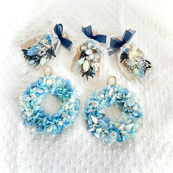 ミニリースとスワッグのフラワーガーランド☆ピンク系紫陽花★ 1枚目の画像