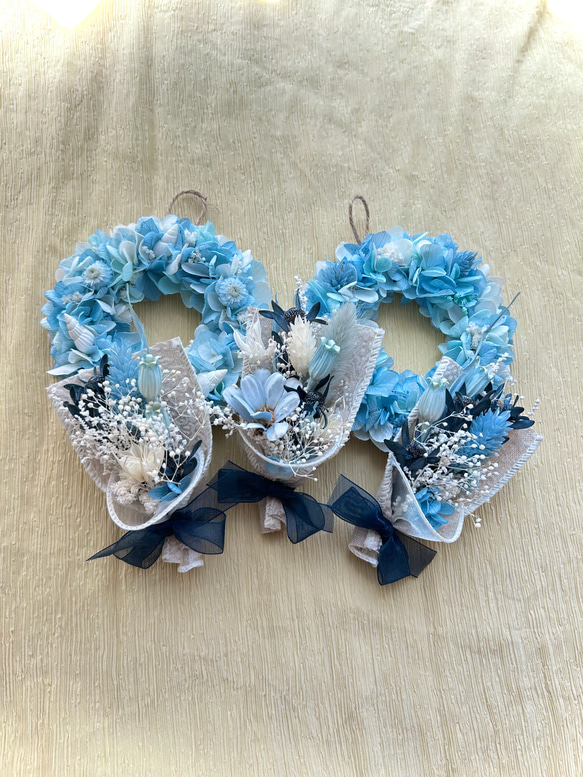 ミニリースとスワッグのフラワーガーランド☆ピンク系紫陽花★ 4枚目の画像