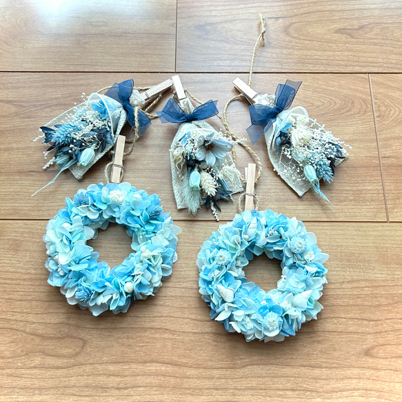 ミニリースとスワッグのフラワーガーランド☆ピンク系紫陽花★ 8枚目の画像