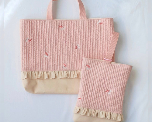 再販】ピンクチェリーヌビレッスンバッグ&上履き入れ #イブル#入園入学