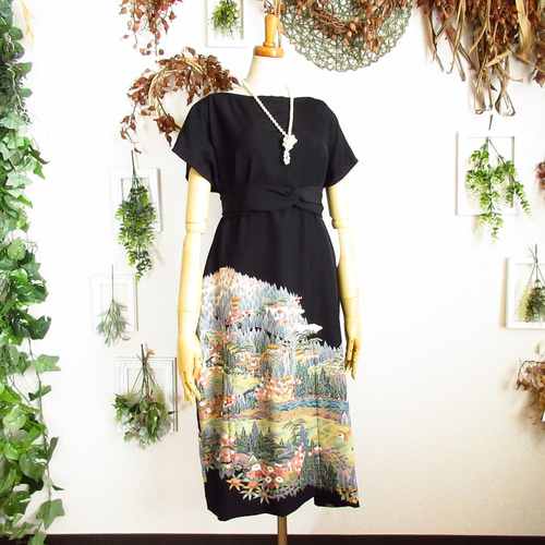 大きめサイズ】着物ドレス◎田園◎細見え縦長シルエット&オール  