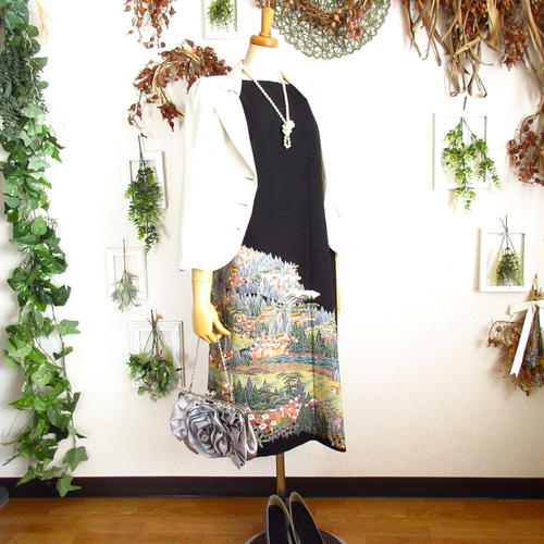 大きめサイズ】着物ドレス◎田園◎細見え縦長シルエット&オール  