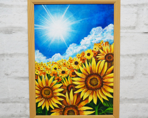 古着人気アイテム 油絵 油彩 油彩画 絵 絵画 【真夏のひまわり】 絵画 HR 通販 絵画