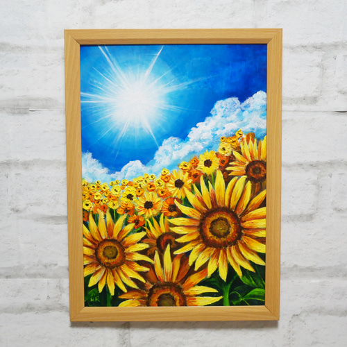 油絵 油彩 油彩画 絵 絵画 【真夏のひまわり】 絵画 HR 通販