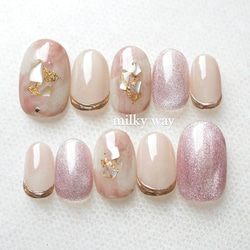 No.32 ピンクマグネット×桃ネイル オーダーネイルチップ 成人式