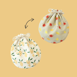 秋冬〈2way〉落ち葉柄のリバーシブル巾着（裏地：金木犀） 6枚目の画像